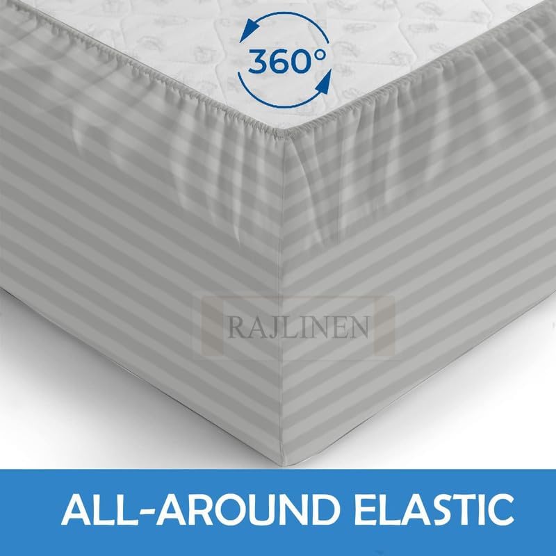 Rajlinen Rv Bunk Bed Sheets 32X80 – 100% Cotton RV Sheet Set, 4-Piece Fitted Sheets for Camper, Motorhome, Travel Trailer, Cot or Kids Bunk Beds, Deep Pocket, Fits Up to 8 Mattress, Light Grey Stripe - Image 3